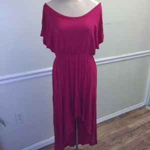 Magenta open back hi low dress